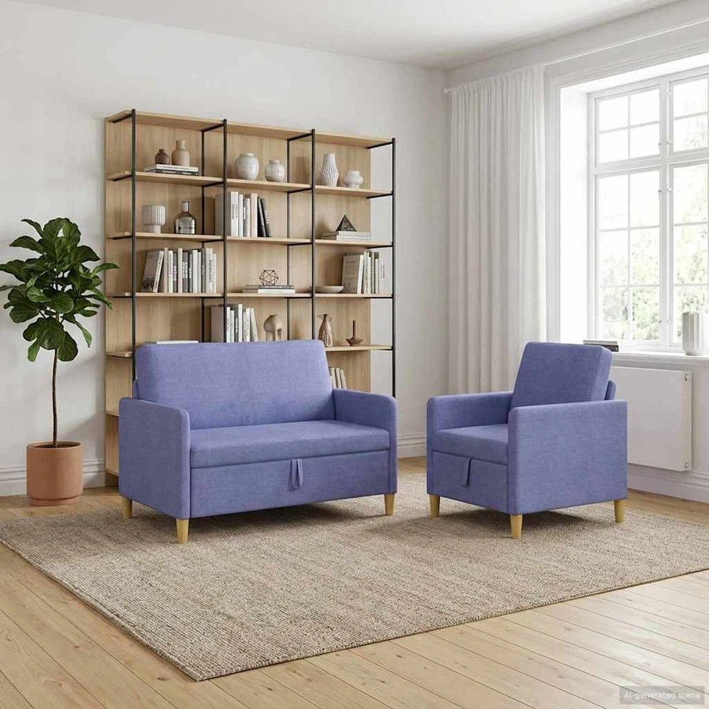 Sofa Sofos komplektas su saugojimu 2 vnt. Džinsinės mėlynos
