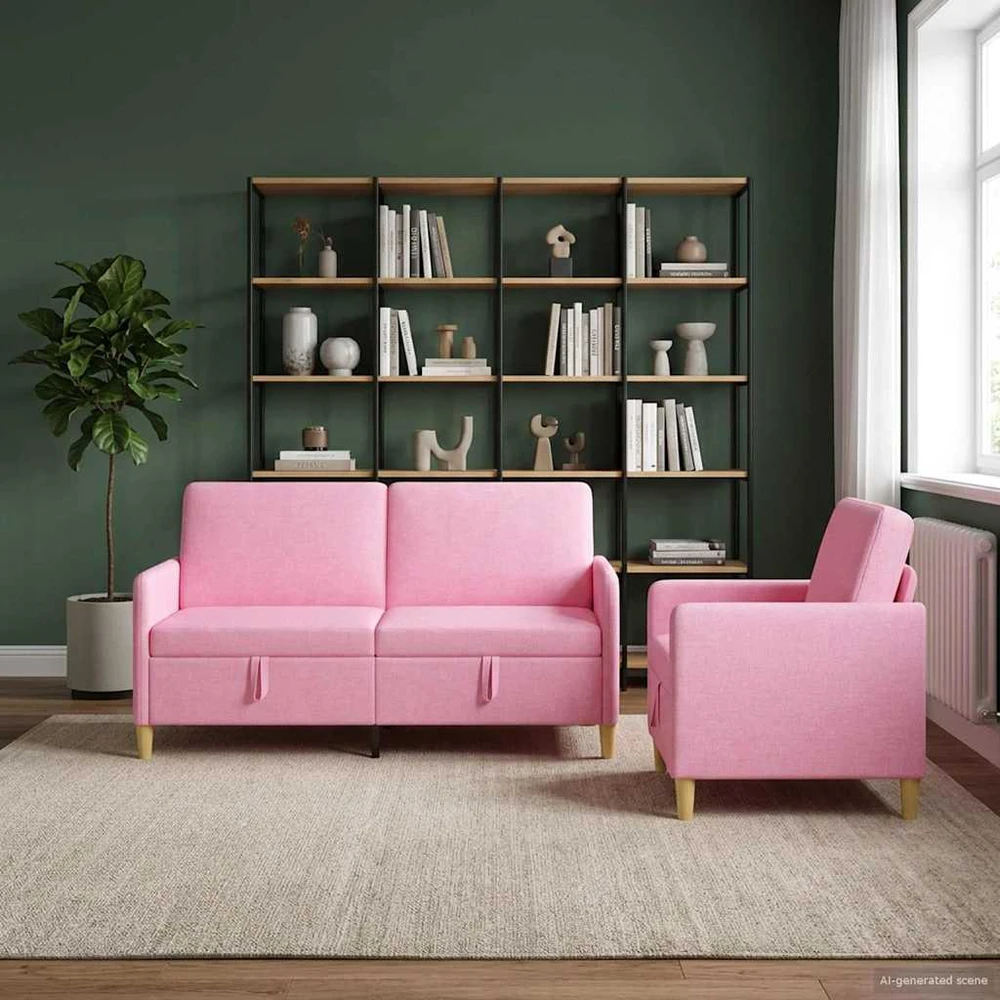 Sofa Sofos komplektas su saugojimu 2 vnt. Rožinė Poliesteris