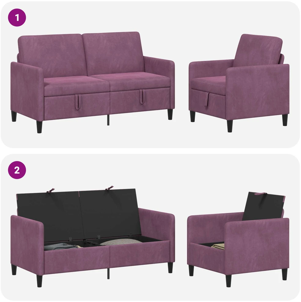 Sofa Sofos komplektas su saugojimu 2 vnt. Violetinė Poliesteris