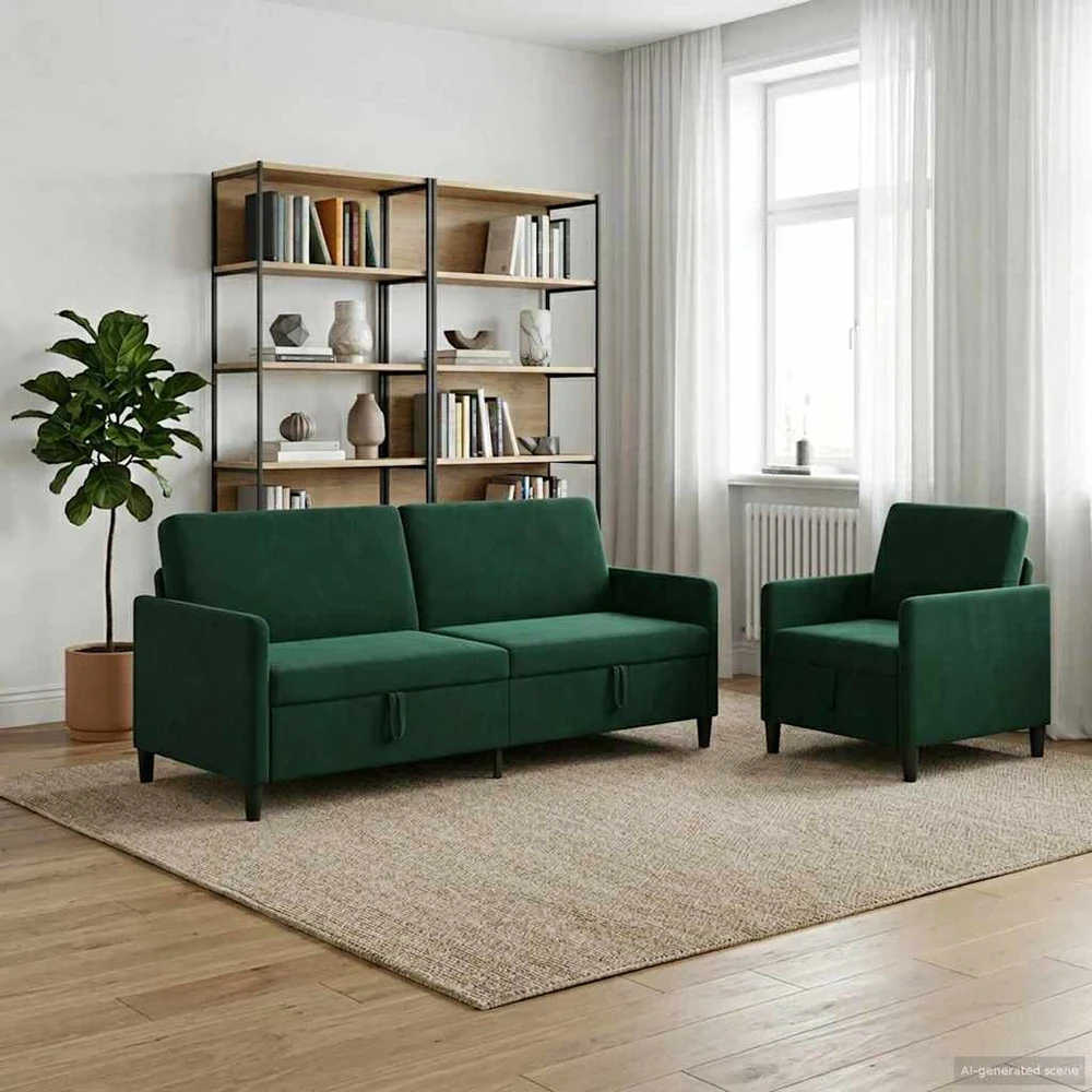 Sofa Sofos komplektas su saugojimu 2 vnt. Tamsiai žalia Poliesteris