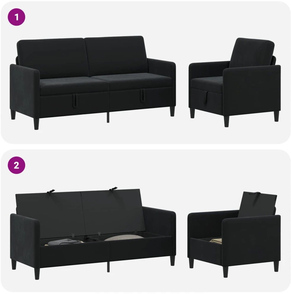 Sofa Sofos komplektas su saugojimu 2 vnt. Juoda Poliesteris