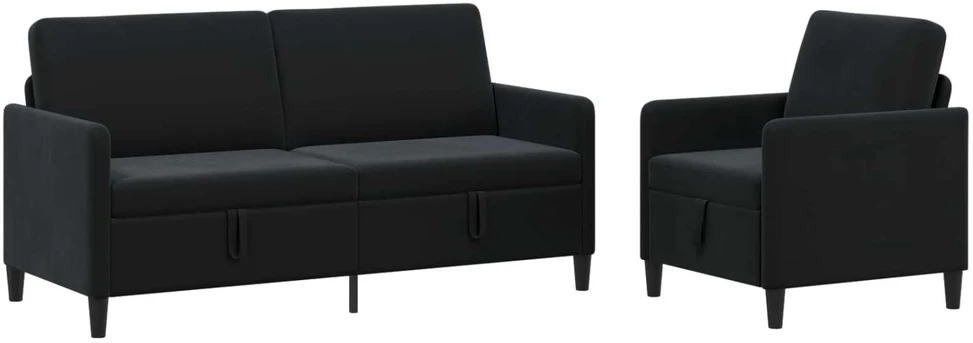 Sofa Sofos komplektas su saugojimu 2 vnt. Juoda Poliesteris