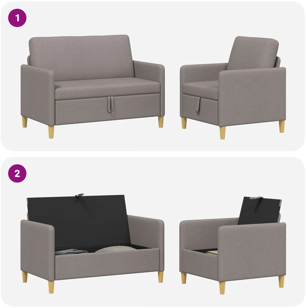 Sofa Sofos komplektas su saugojimu 2 vnt. 3 vietos Taupe