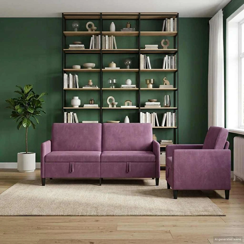 Sofa Sofos komplektas su saugojimu 2 vnt. Violetinė Poliesteris