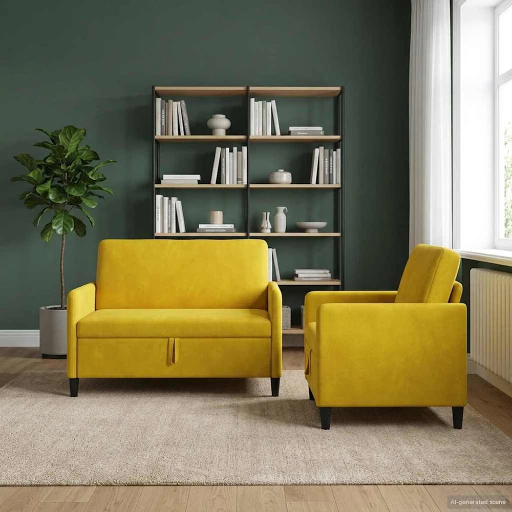 Sofa Sofos komplektas su saugojimu 2 vnt. Geltona Poliesteris