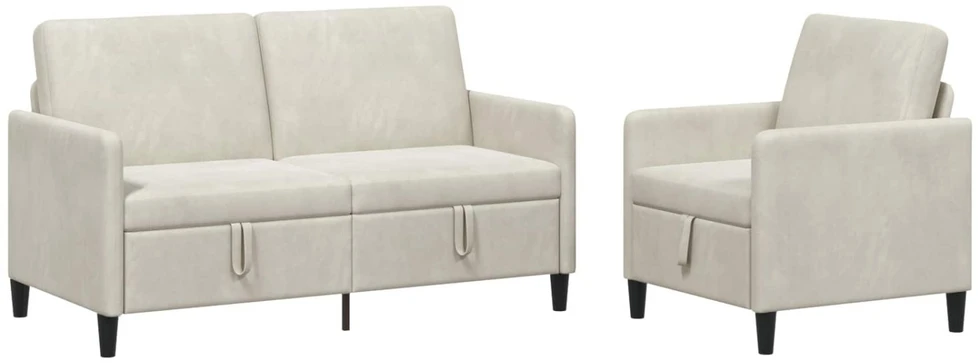 Sofa Sofos komplektas su saugojimu 2 vnt. Kreminė Poliesteris
