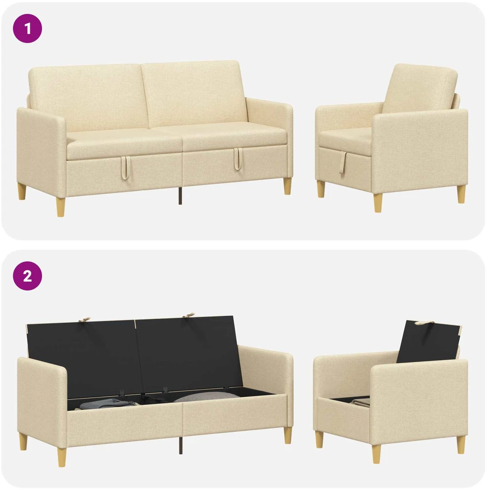 Sofa Sofos komplektas su saugojimu 2 vnt. Kreminė Poliesteris
