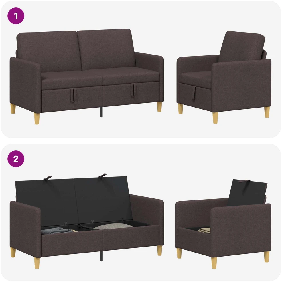 Sofa Sofos komplektas su saugojimu 2 vnt. 3 vietos Tamsiai rudas