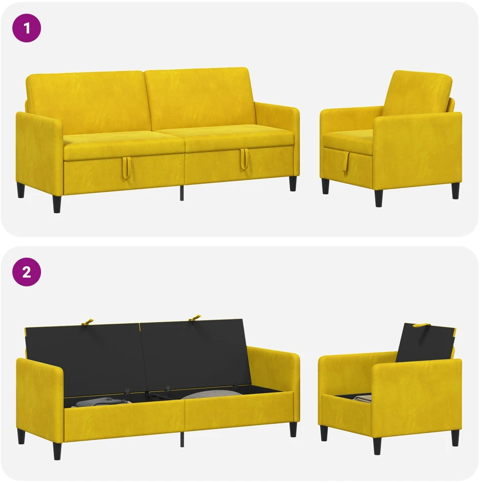 Sofa Sofos komplektas su saugojimu 2 vnt. Geltona Poliesteris