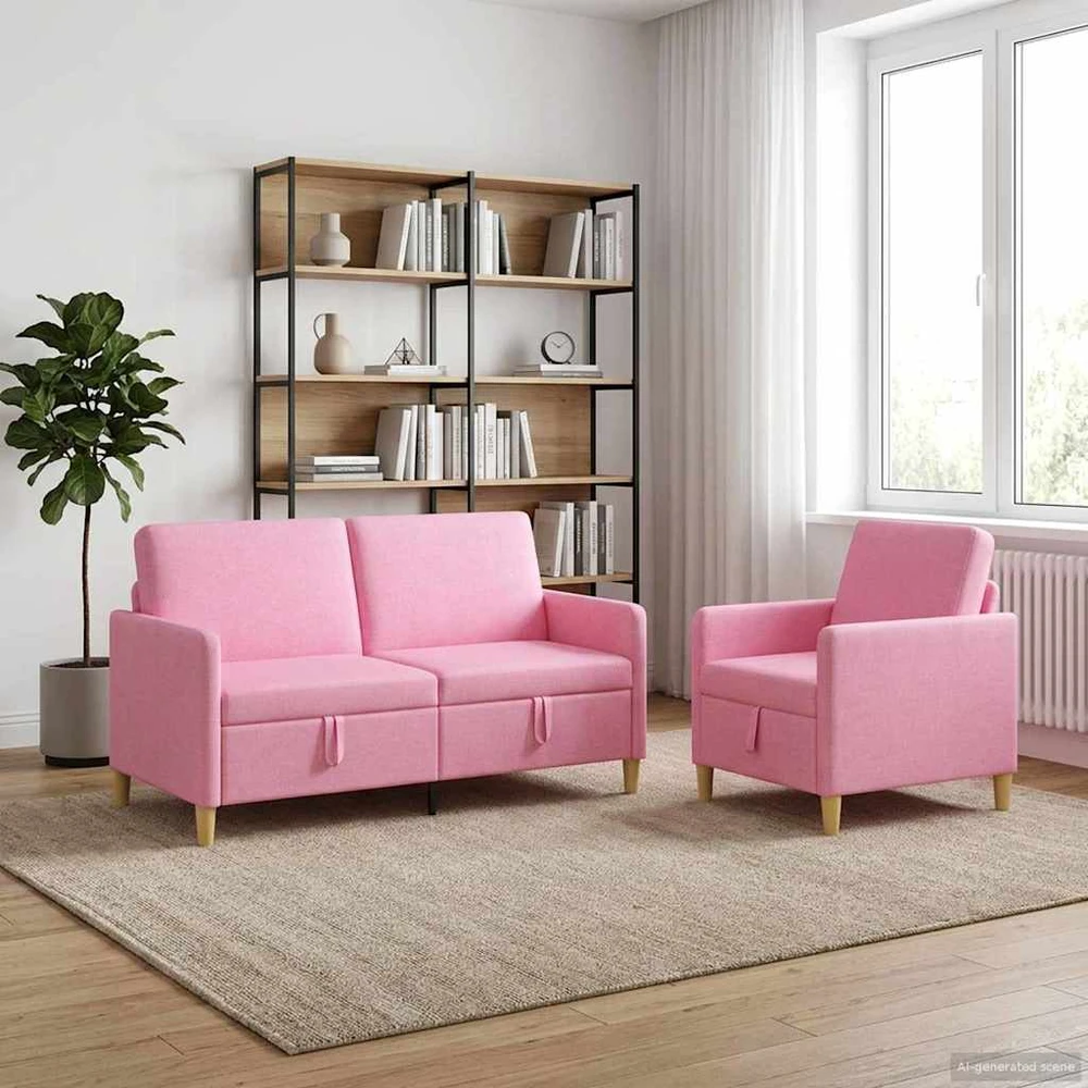 Sofa Sofos komplektas su saugojimu 2 vnt. Rožinė Poliesteris