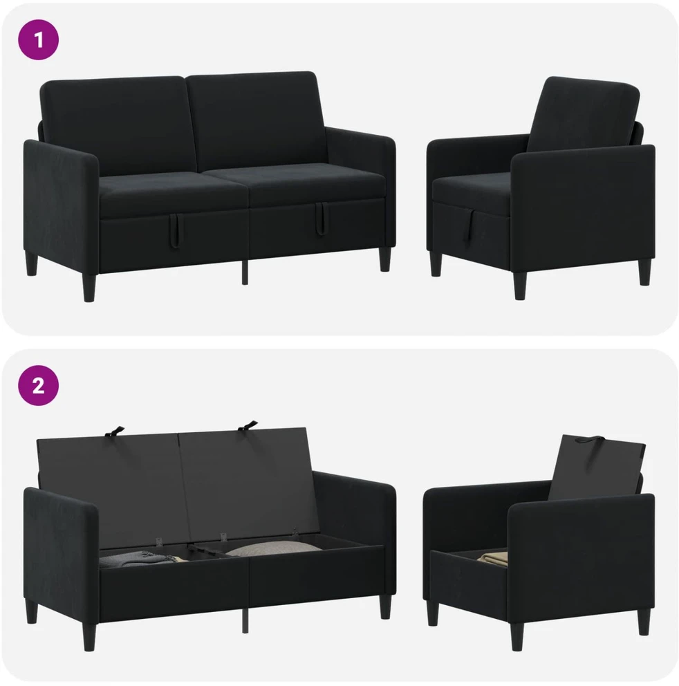 Sofa Sofos komplektas su saugojimu 2 vnt. Juoda Poliesteris