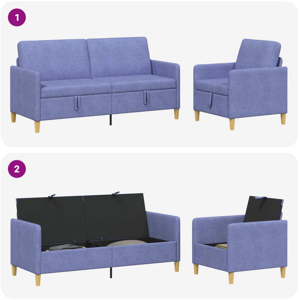 Sofa Sofos komplektas su saugojimu 2 vnt. Džinsinės mėlynos