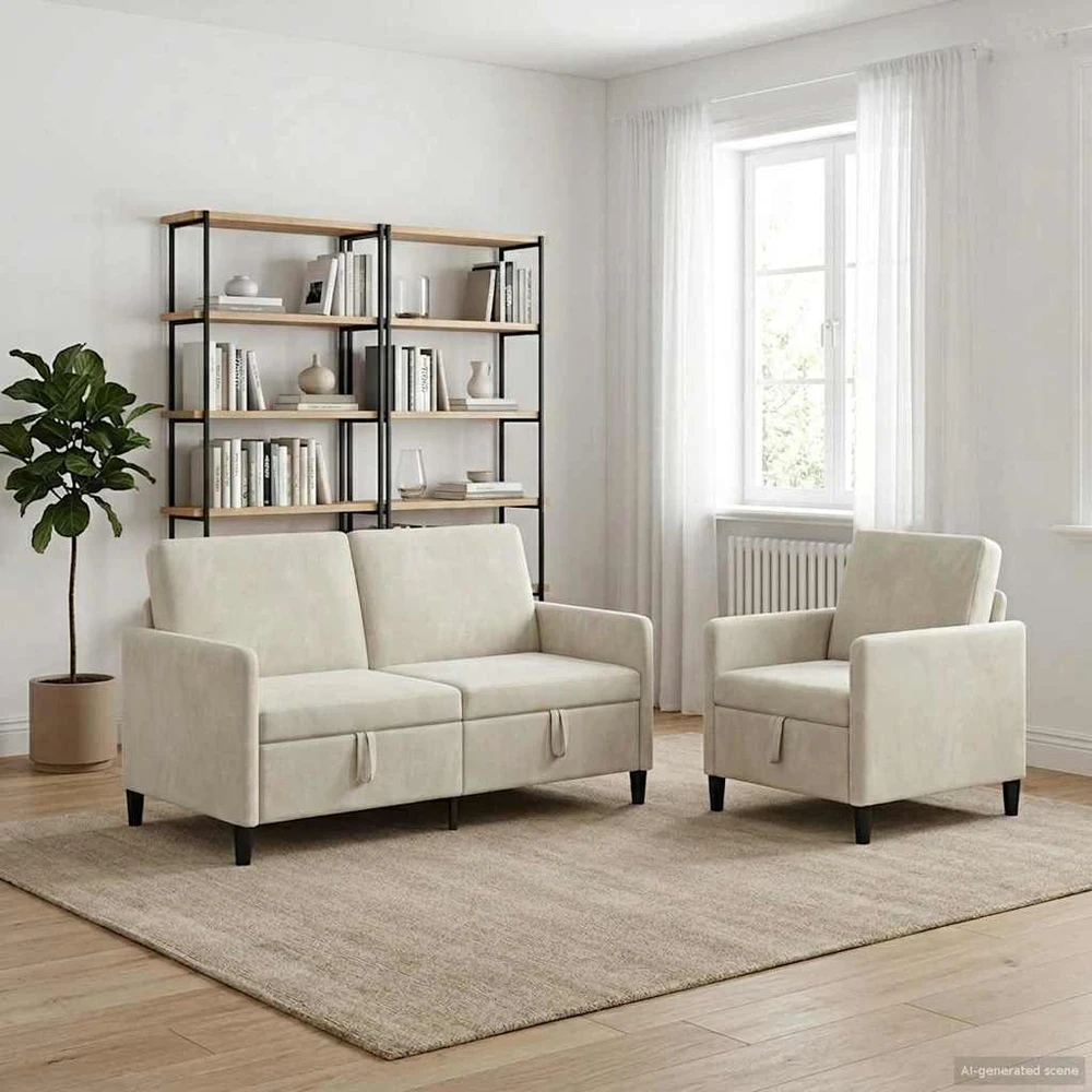 Sofa Sofos komplektas su saugojimu 2 vnt. Kreminė Poliesteris
