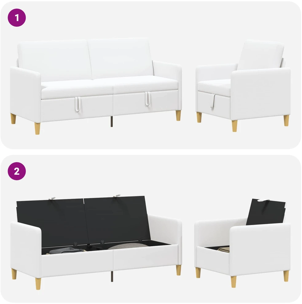 Sofa Sofos komplektas su saugojimu 2 vnt. Balta Poliesteris