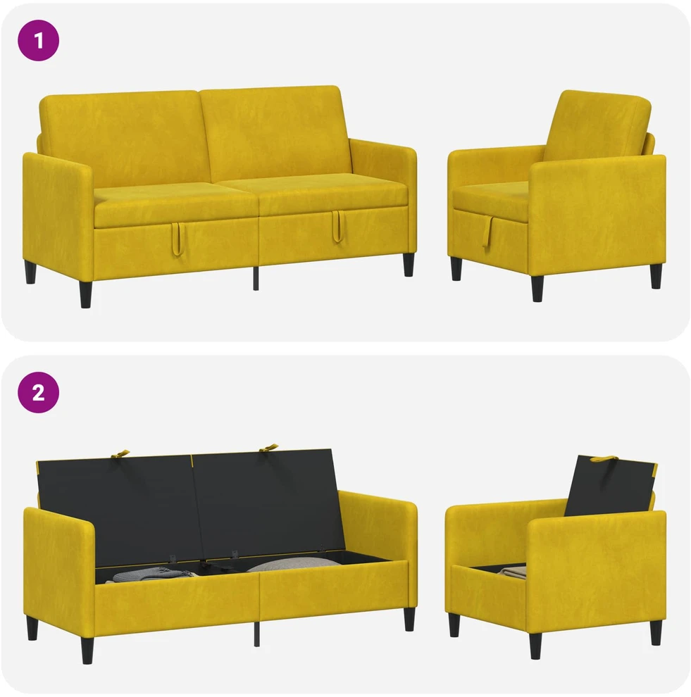 Sofa Sofos komplektas su saugojimu 2 vnt. Geltona Poliesteris
