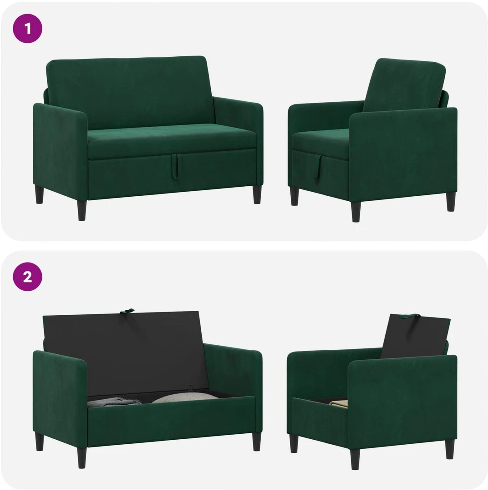 Sofa Sofos komplektas su saugojimu 2 vnt. Tamsiai žalia Poliesteris