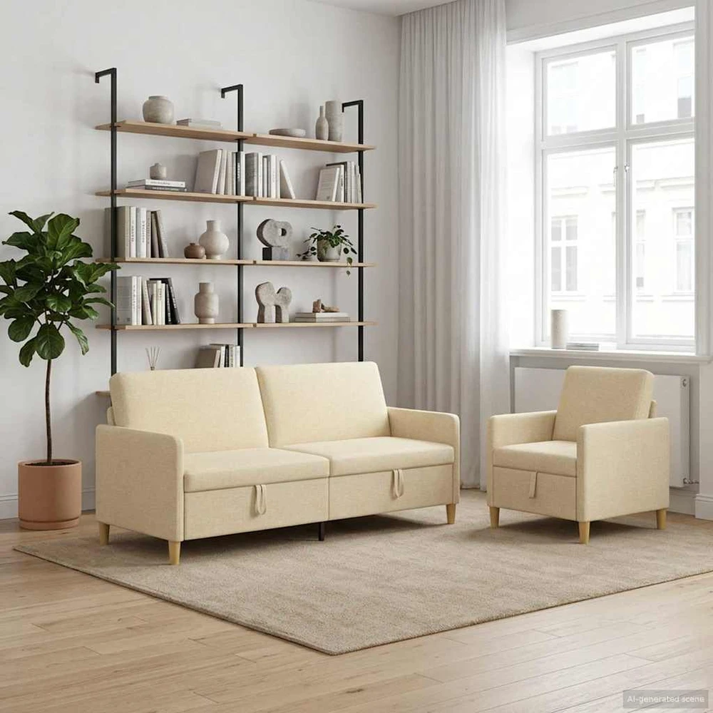 Sofa Sofos komplektas su saugojimu 2 vnt. Kreminė Poliesteris