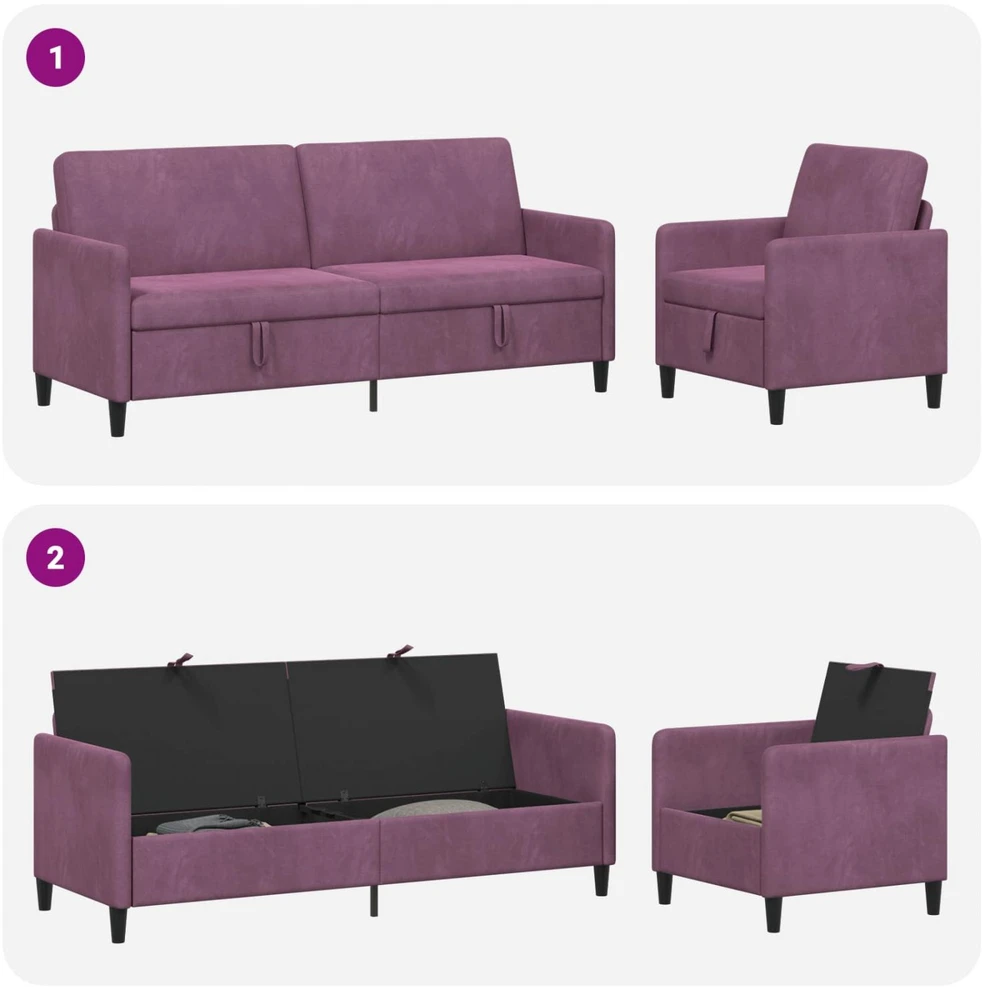 Sofa Sofos komplektas su saugojimu 2 vnt. Violetinė Poliesteris