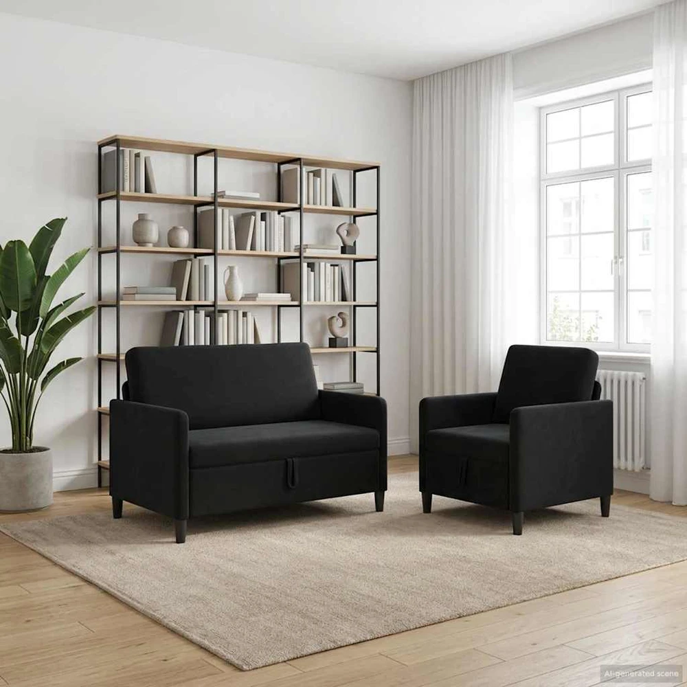 Sofa Sofos komplektas su saugojimu 2 vnt. Juoda Poliesteris