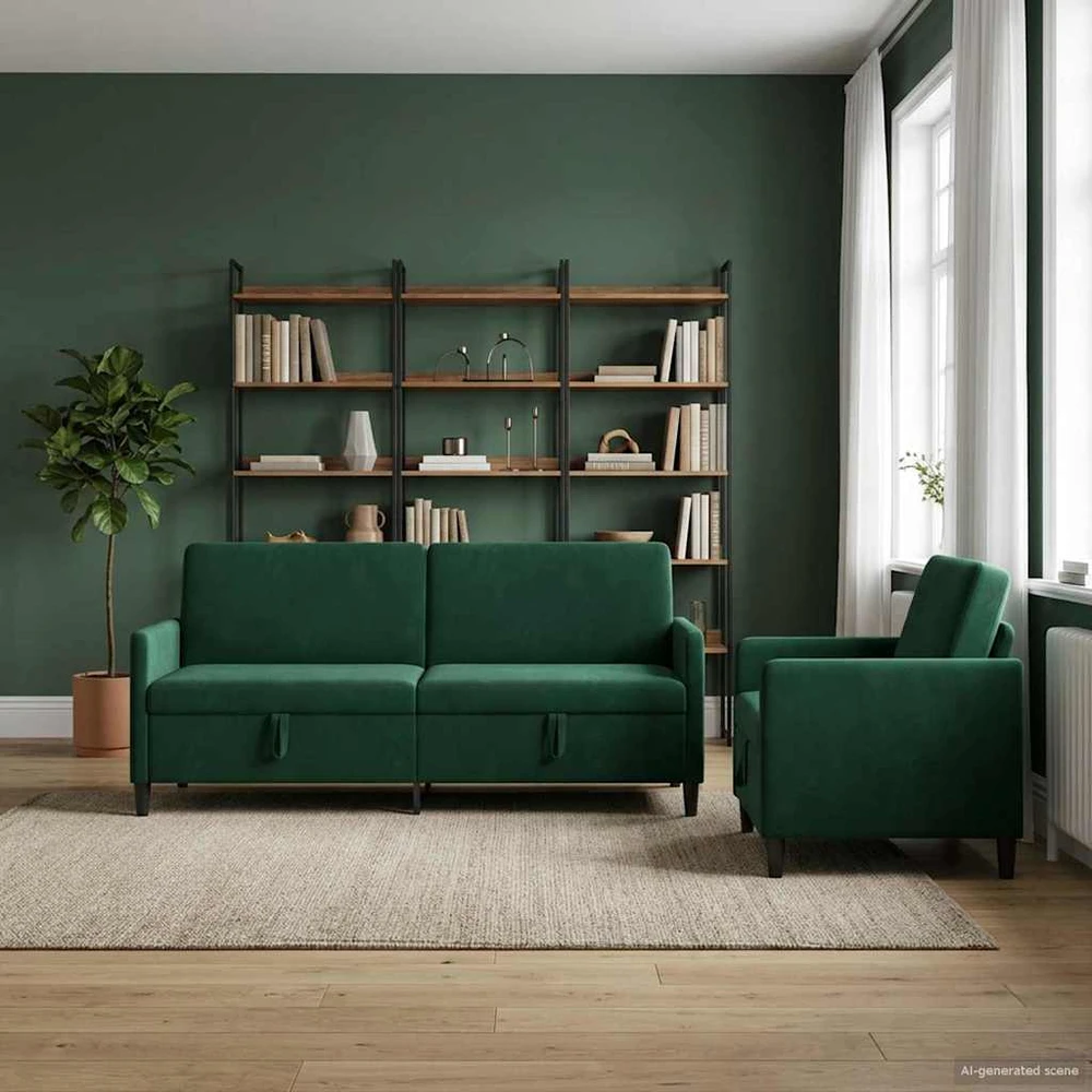 Sofa Sofos komplektas su saugojimu 2 vnt. Tamsiai žalia Poliesteris
