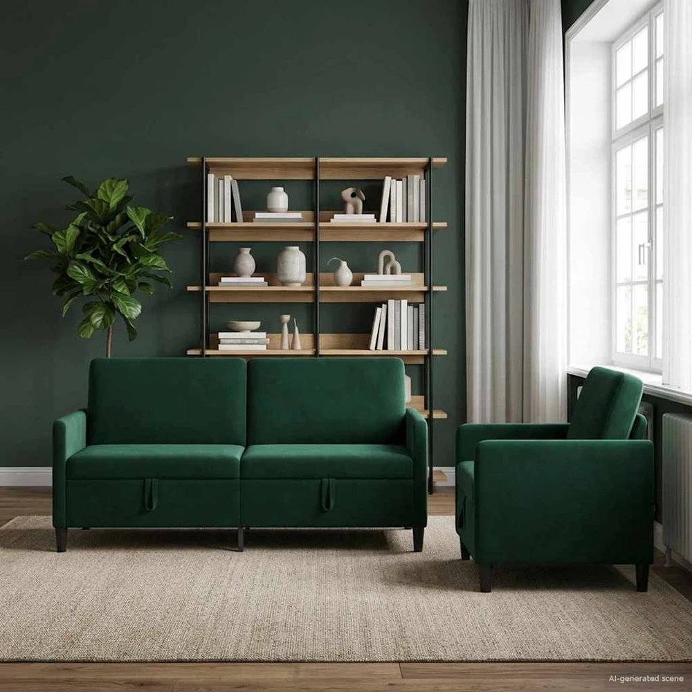 Sofa Sofos komplektas su saugojimu 2 vnt. Tamsiai žalia Poliesteris