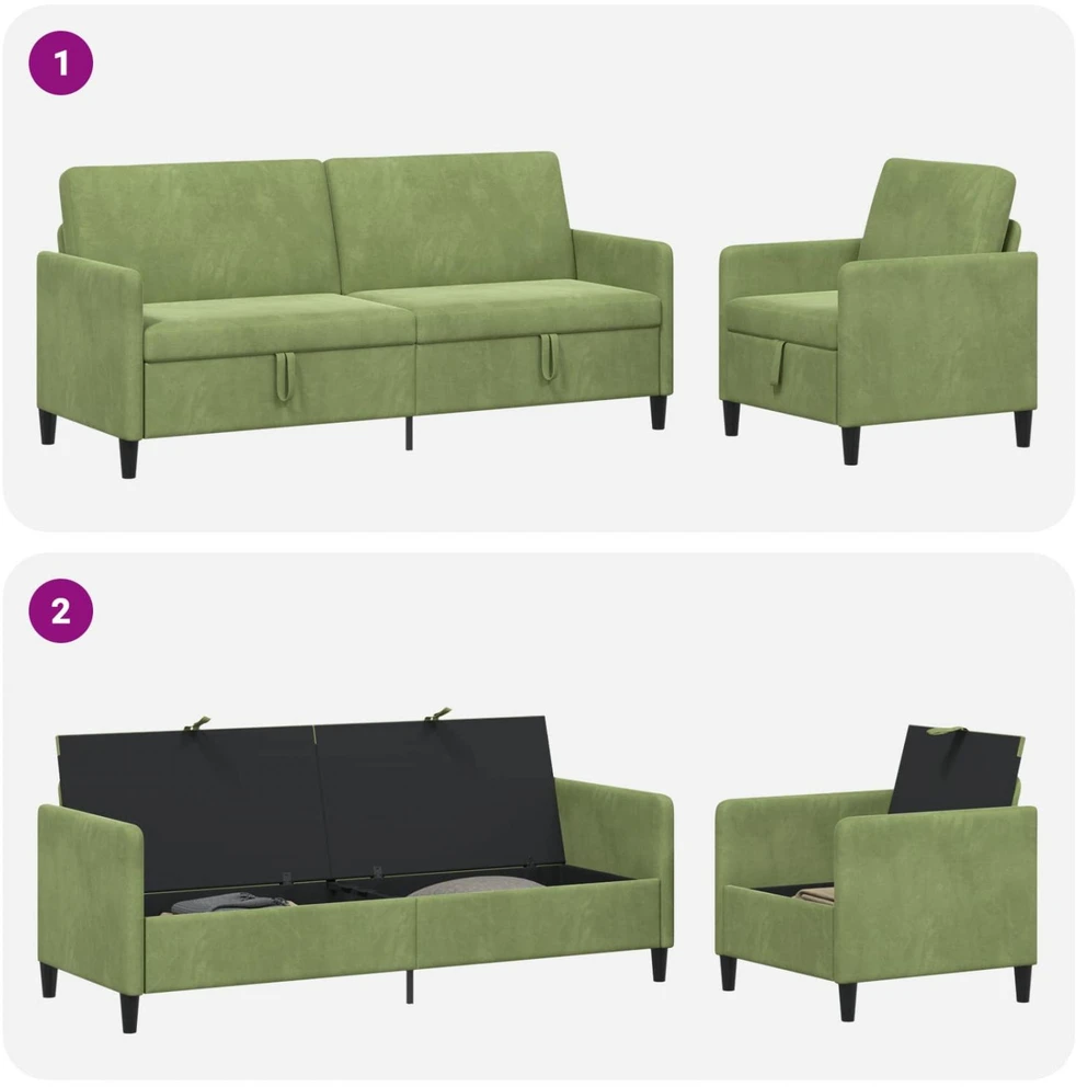 Sofa Sofos komplektas su saugojimu 2 vnt. Šviesiai žalia Poliesteris