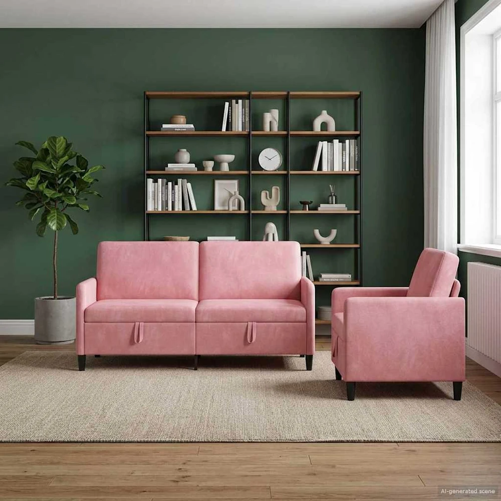 Sofa Sofos komplektas su saugojimu 2 vnt. Rožinė Poliesteris