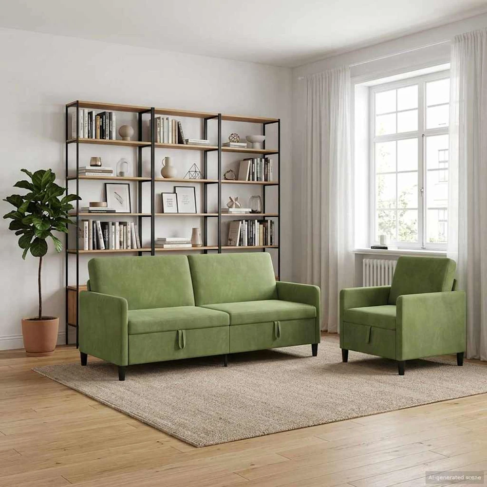 Sofa Sofos komplektas su saugojimu 2 vnt. Šviesiai žalia Poliesteris