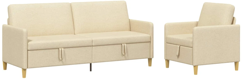 Sofa Sofos komplektas su saugojimu 2 vnt. Kreminė Poliesteris