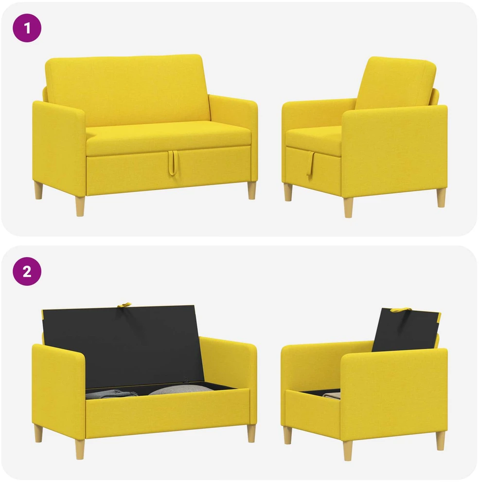 Sofa Sofos komplektas su saugojimu 2 vnt. Šviesi geltona Poliesteris