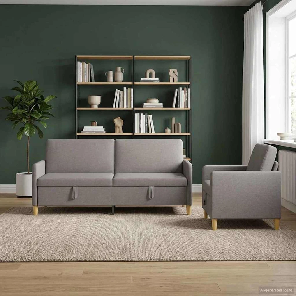 Sofa Sofos komplektas su saugojimu 2 vnt. Taupe Poliesteris