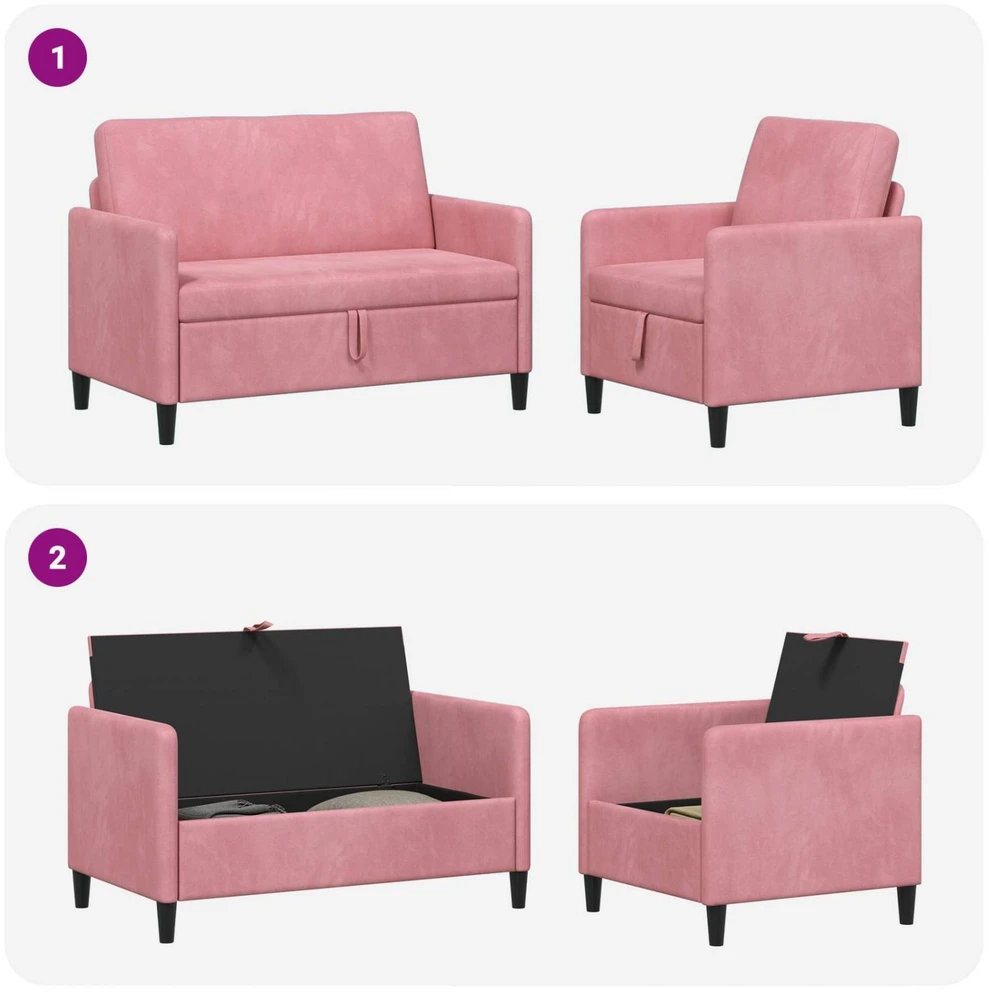 Sofa Sofos komplektas su saugojimu 2 vnt. Rožinė Poliesteris