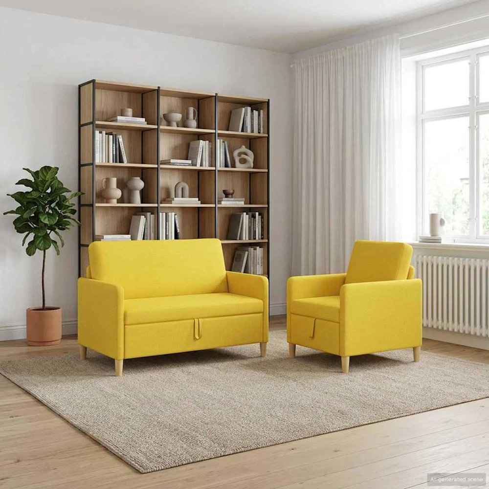Sofa Sofos komplektas su saugojimu 2 vnt. Šviesi geltona Poliesteris
