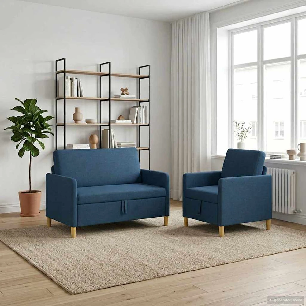 Sofa Sofos komplektas su saugojimu 2 vnt. Mėlyna Poliesteris