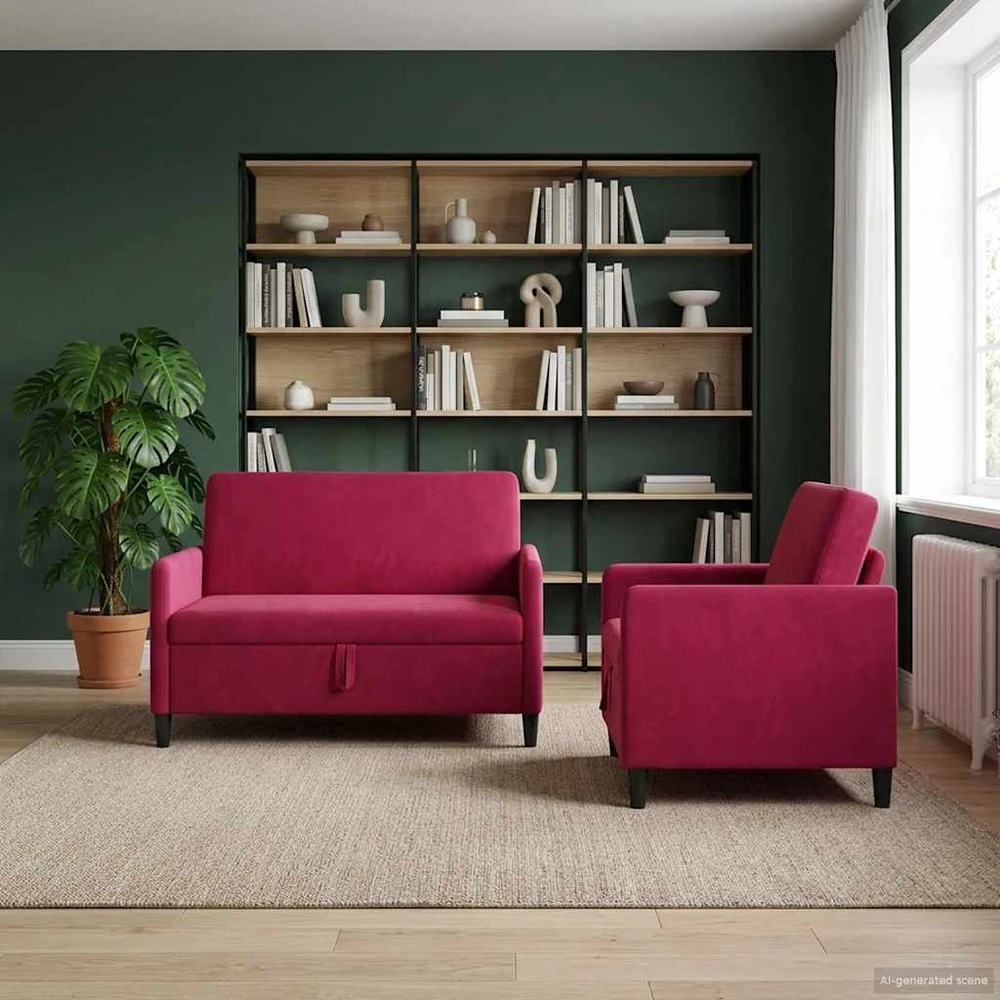 Sofa Sofos komplektas su saugojimu 2 vnt. Vyno raudona Poliesteris