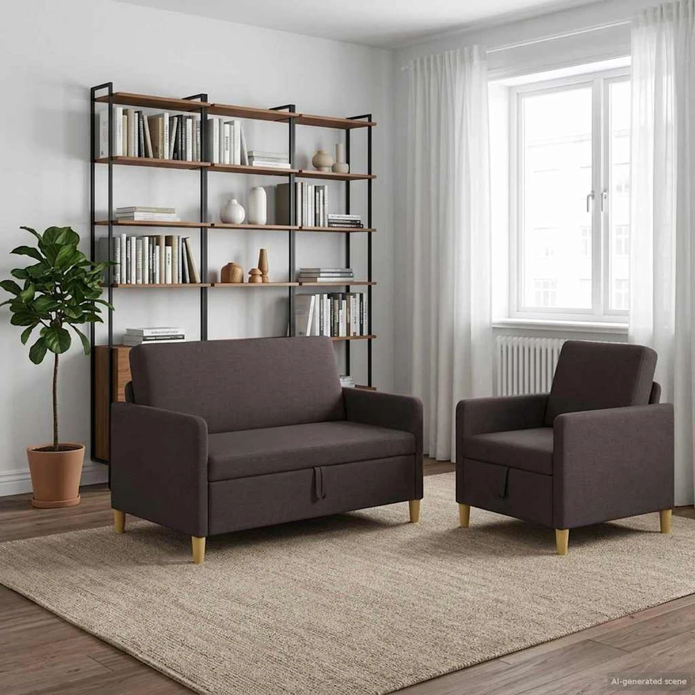 Sofa Sofos komplektas su saugojimu 2 vnt. Tamsiai rudas Poliesteris