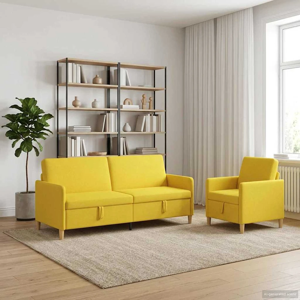 Sofa Sofos komplektas su saugojimu 2 vnt. 4 vietos Šviesi geltona