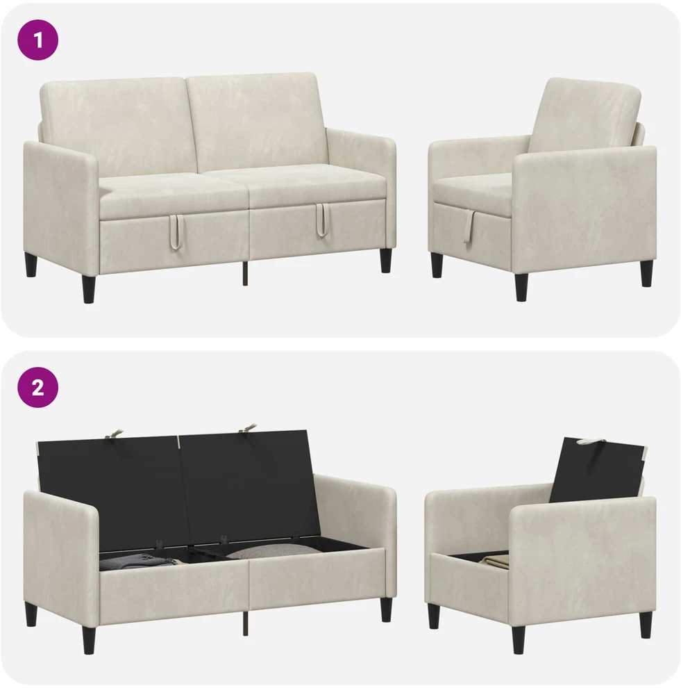 Sofa Sofos komplektas su saugojimu 2 vnt. Kreminė Poliesteris