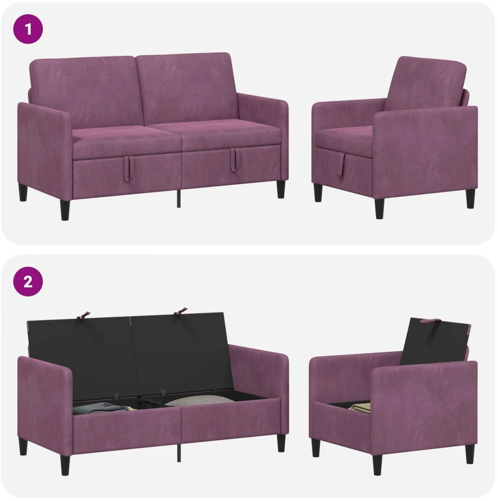 Sofa Sofos komplektas su saugojimu 2 vnt. Violetinė Poliesteris