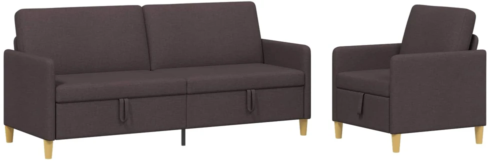 Sofa Sofos komplektas su saugojimu 2 vnt. Tamsiai rudas Poliesteris