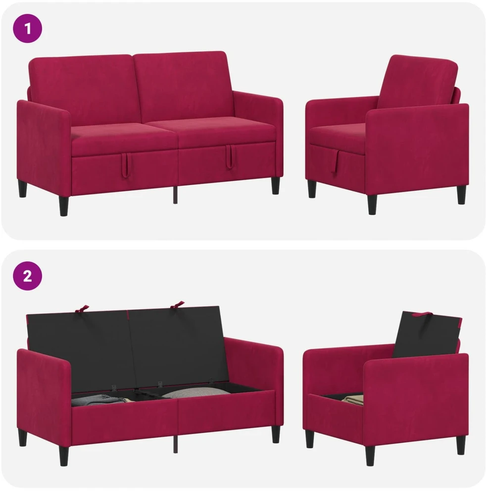 Sofa Sofos komplektas su saugojimu 2 vnt. Vyno raudona Poliesteris