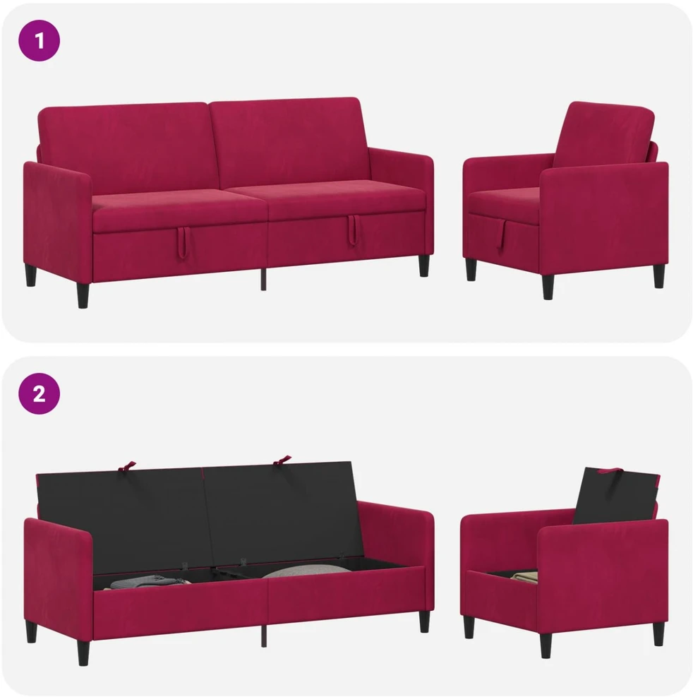 Sofa Sofos komplektas su saugojimu 2 vnt. Vyno raudona Poliesteris