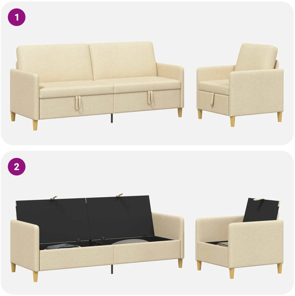 Sofa Sofos komplektas su saugojimu 2 vnt. Kreminė Poliesteris