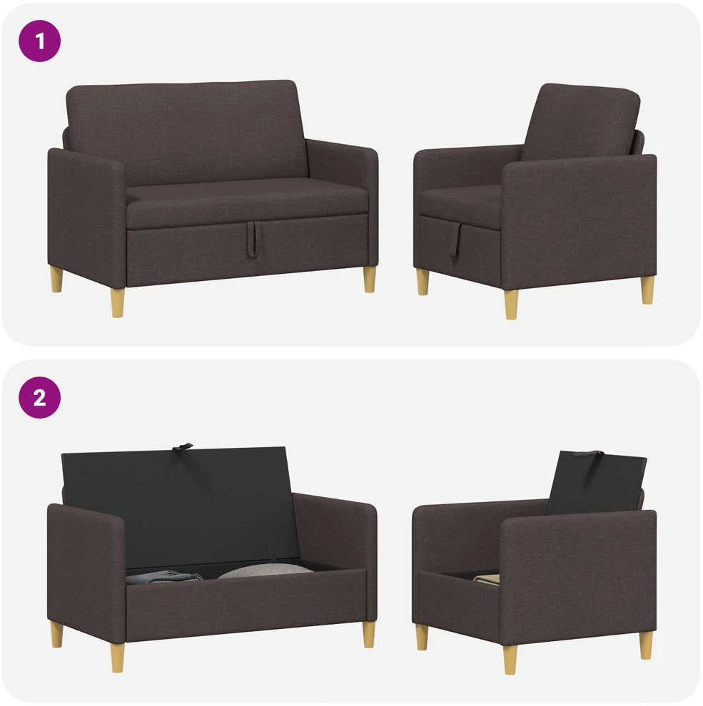 Sofa Sofos komplektas su saugojimu 2 vnt. Tamsiai rudas Poliesteris