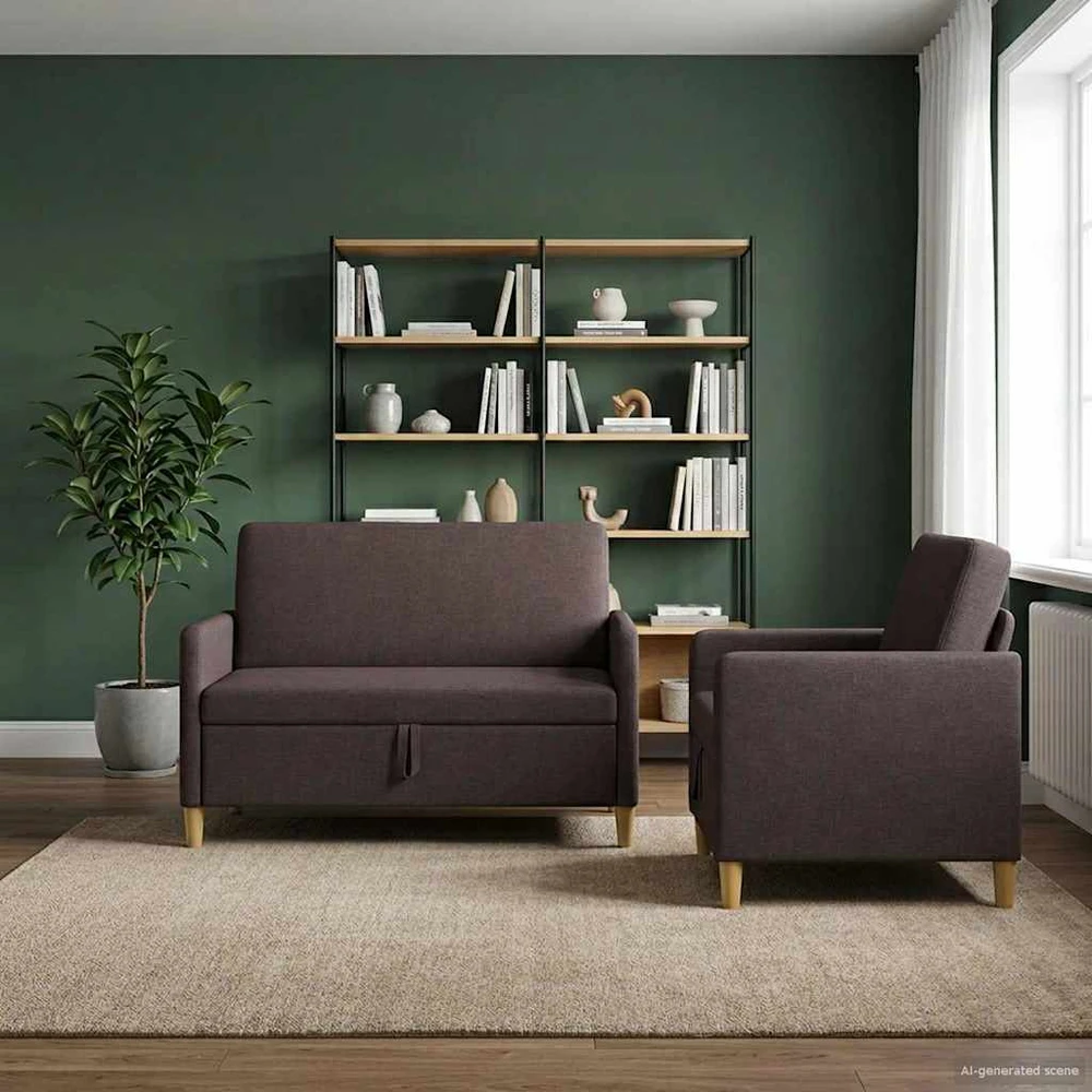 Sofa Sofos komplektas su saugojimu 2 vnt. Tamsiai rudas Poliesteris