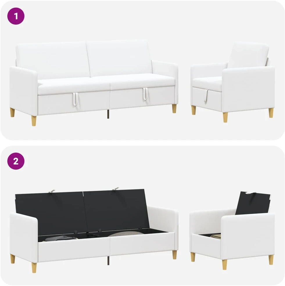 Sofa Sofos komplektas su saugojimu 2 vnt. Balta Poliesteris