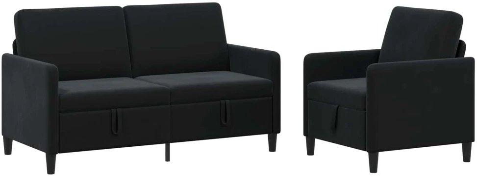 Sofa Sofos komplektas su saugojimu 2 vnt. Juoda Poliesteris