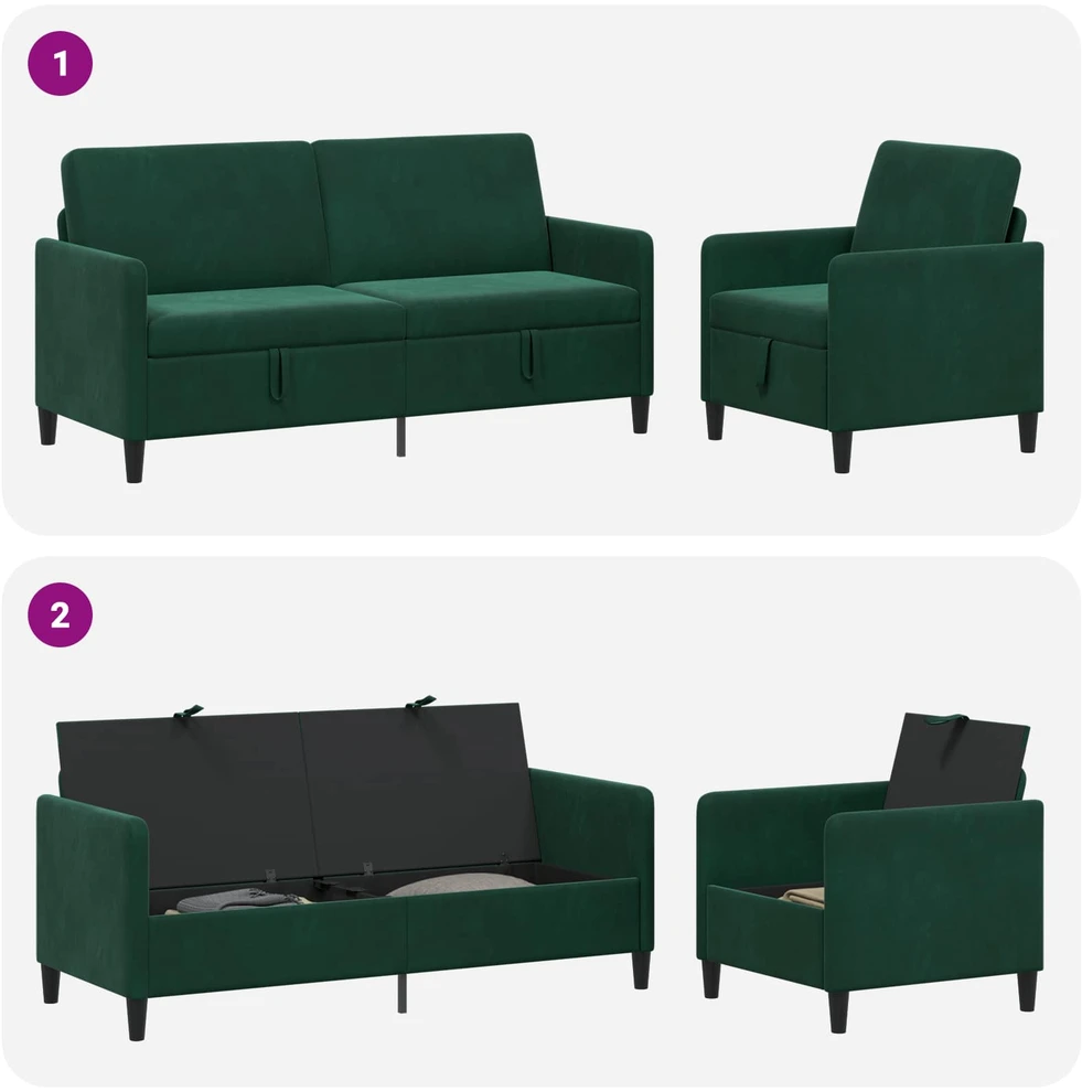 Sofa Sofos komplektas su saugojimu 2 vnt. Tamsiai žalia Poliesteris