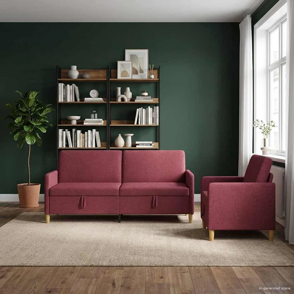 Sofa Sofos komplektas su saugojimu 2 vnt. Vyno raudona Poliesteris