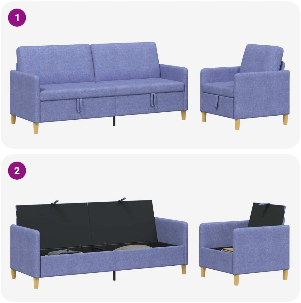 Sofa Sofos komplektas su saugojimu 2 vnt. 4 vietos Džinsinės mėlynos